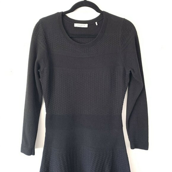 Sandro Textured Knit Long Sleeve Fit & Flare Dress - Picture 2 of 8